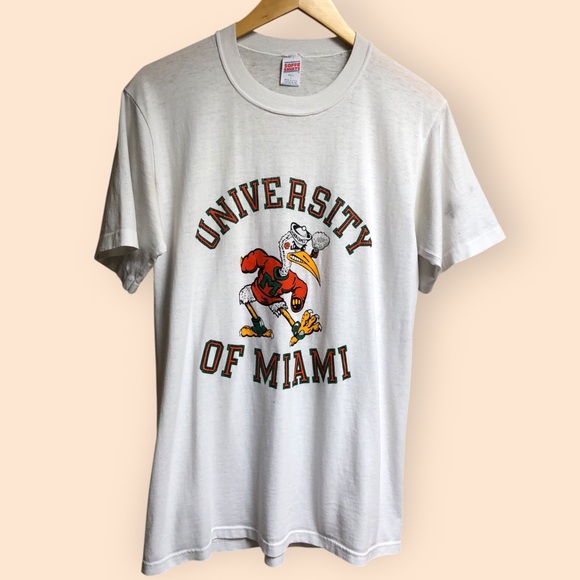 Vintage 70s 80s University of Miami Hurricanes T-shirt Soffe Shirts USA Adult L - Picture 2 of 13